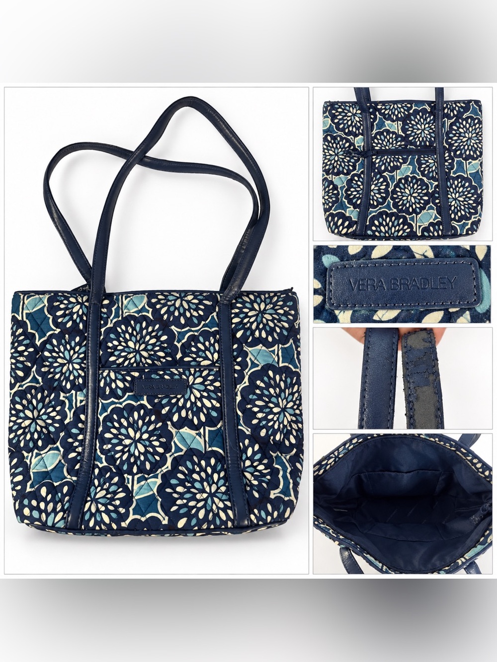 Vera Bradley Marrakesh Motifs Trimmed Vera Tote Retired Navy Floral